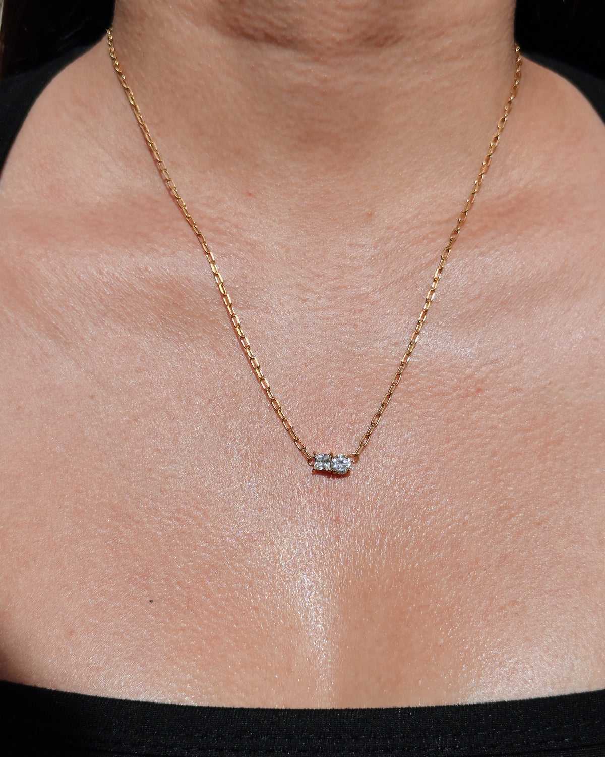 Faustine Bezel Set Zircon Square Round Shaped Pendants Dainty Paperclip Chain Gold Necklace