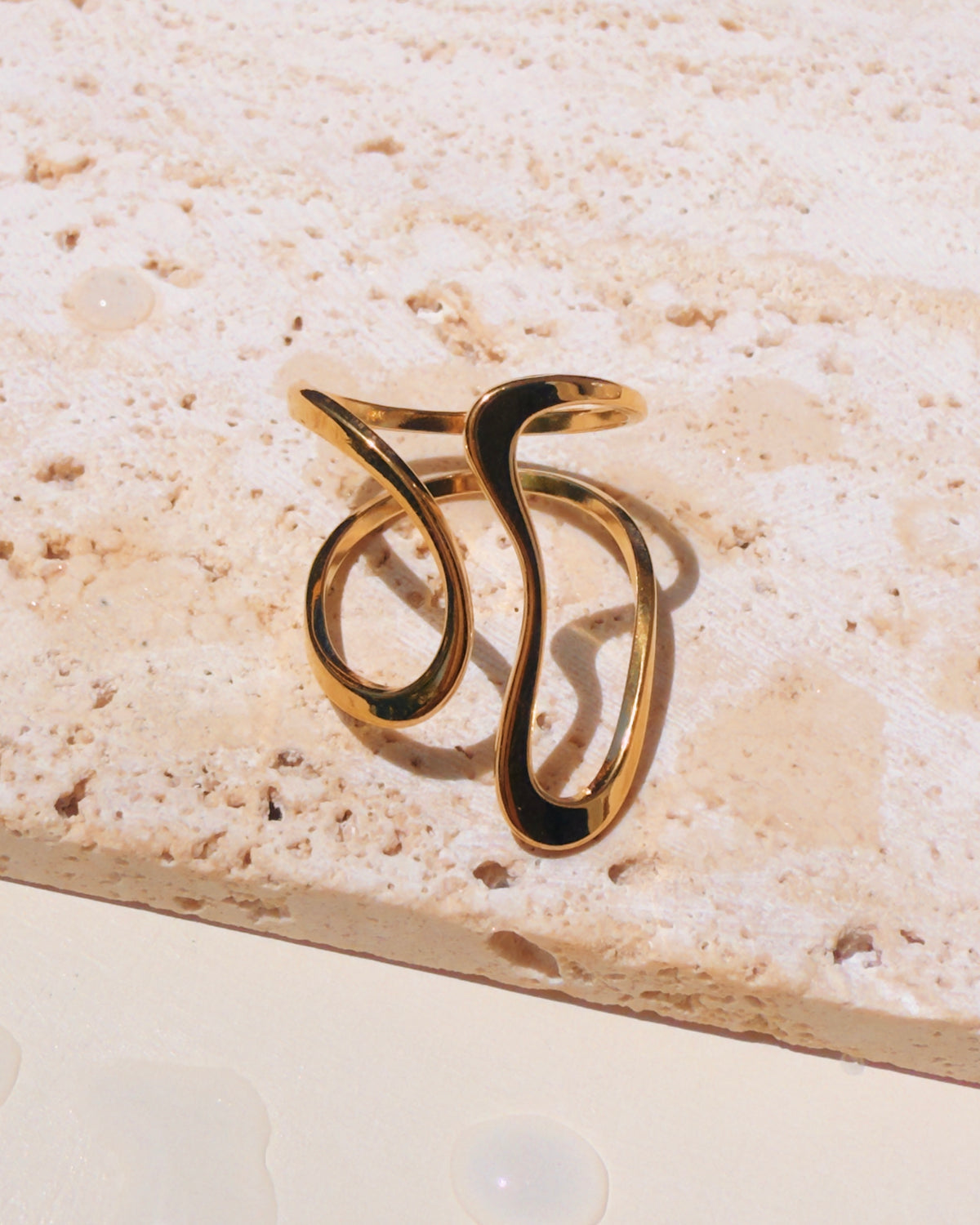 Maggie (Gold) Smooth Semi Flat Abstract Line Fluid Minimalist Design Open Ring