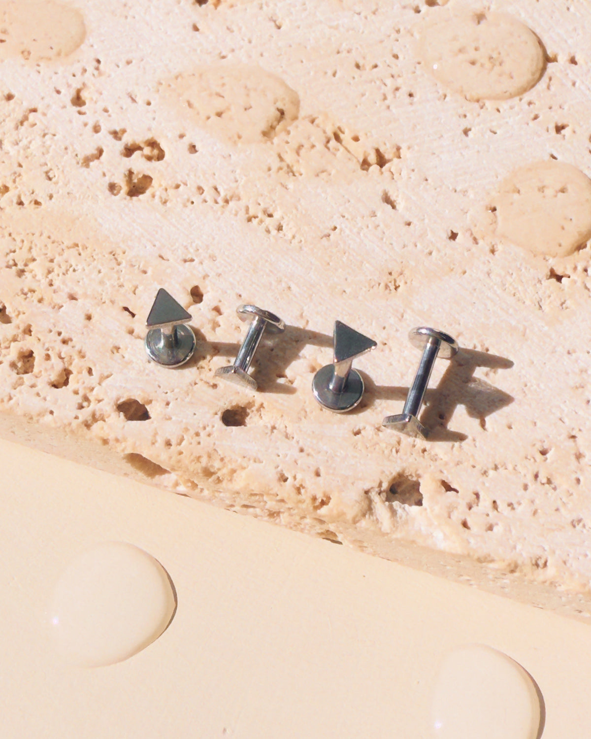 Minerva (Silver) Dainty Triangle Bar Flat Back Stud Earrings