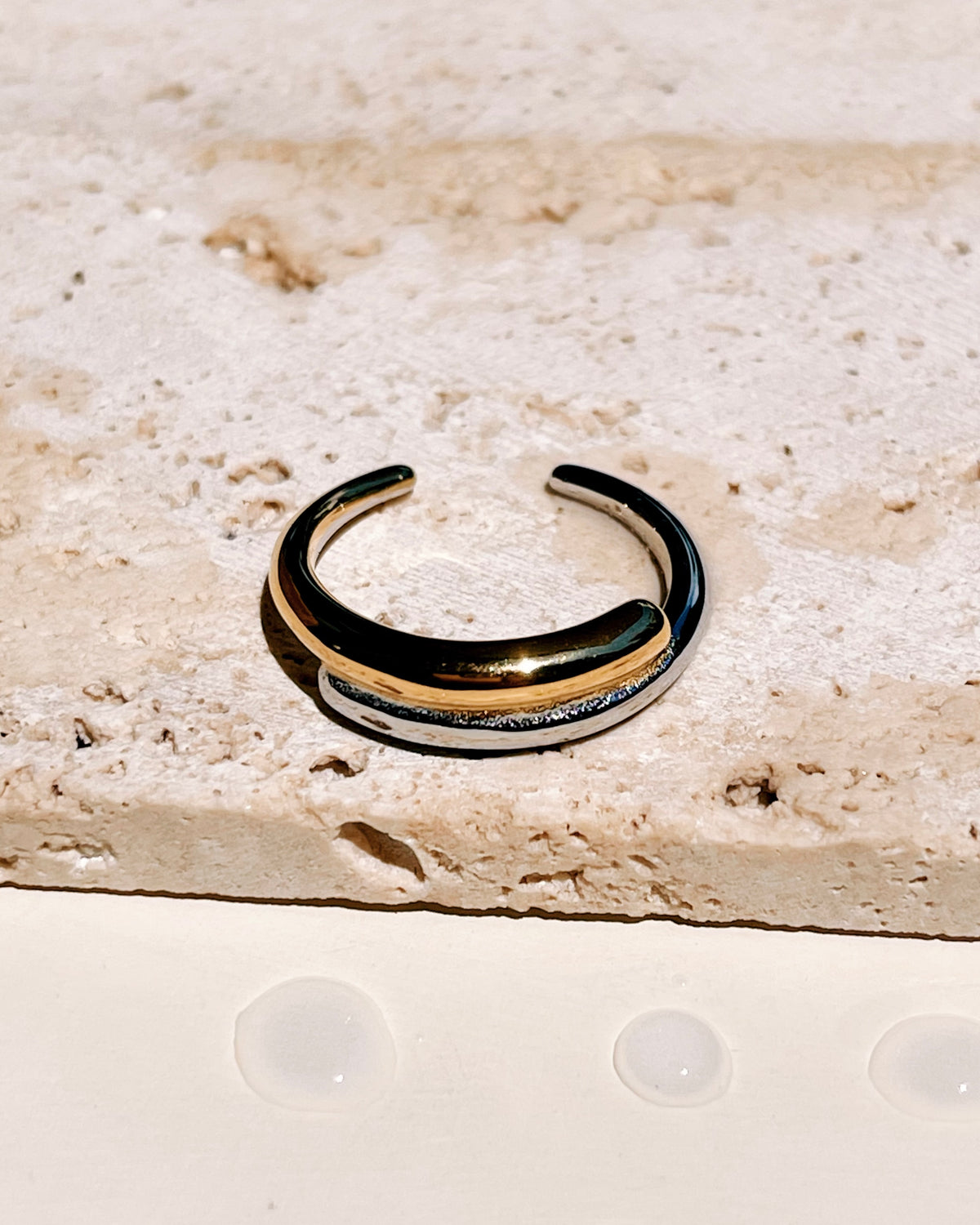 Kehlani (Two Tone) Half Silver Half Gold Attached Layered Look Design Open Ring