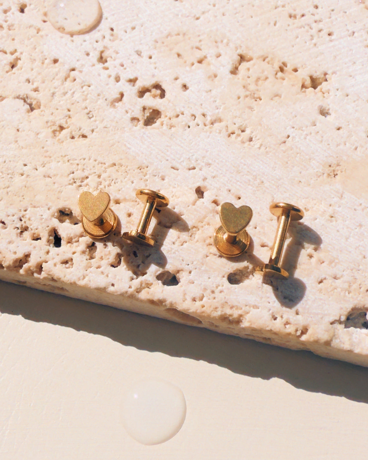 Mirabel (Gold) Dainty Heart Shaped Bar Flat Back Gold Stud Earrings