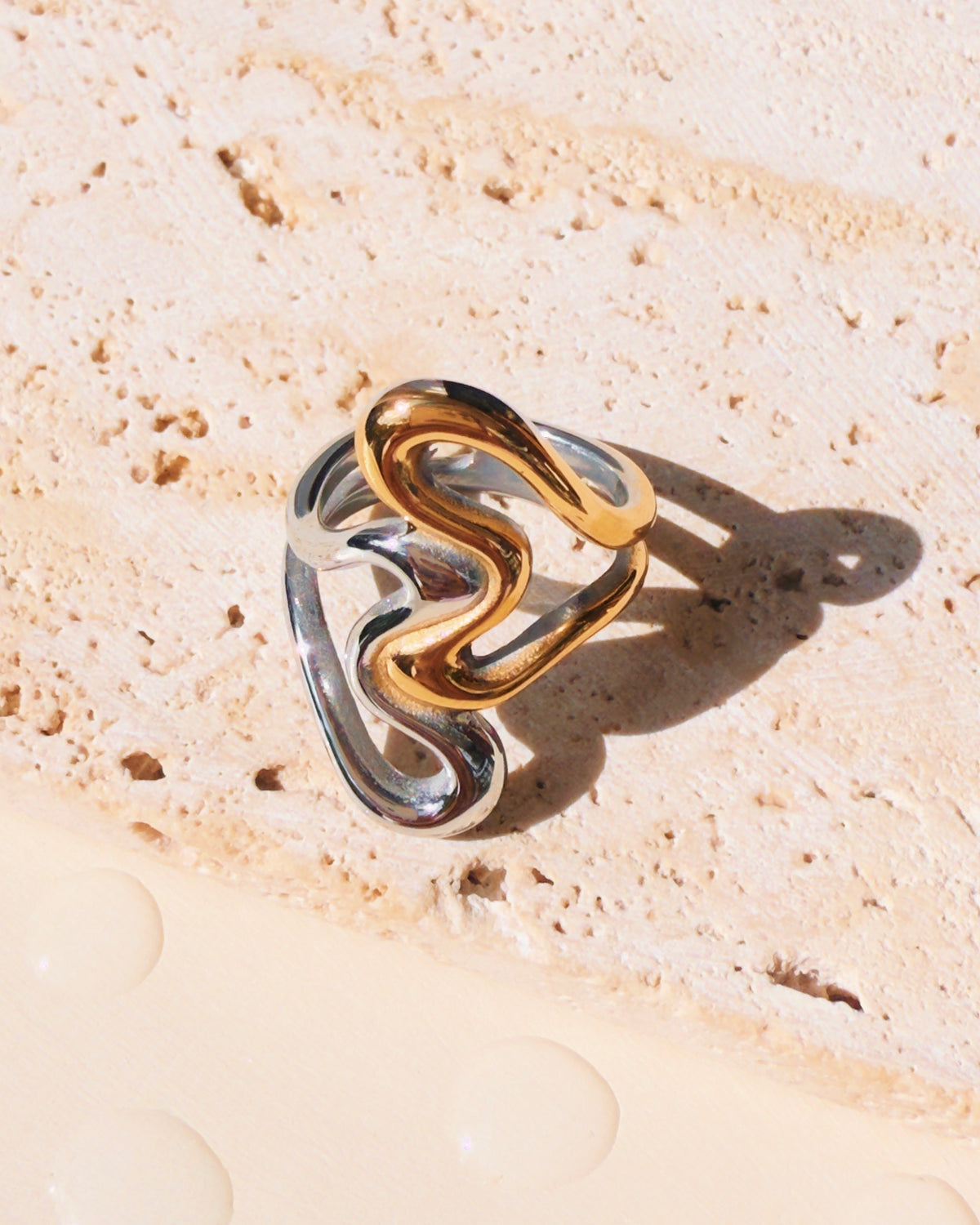 Reese Two Tone Dual Melted Sliver Gold Heart Shaped Design Ring