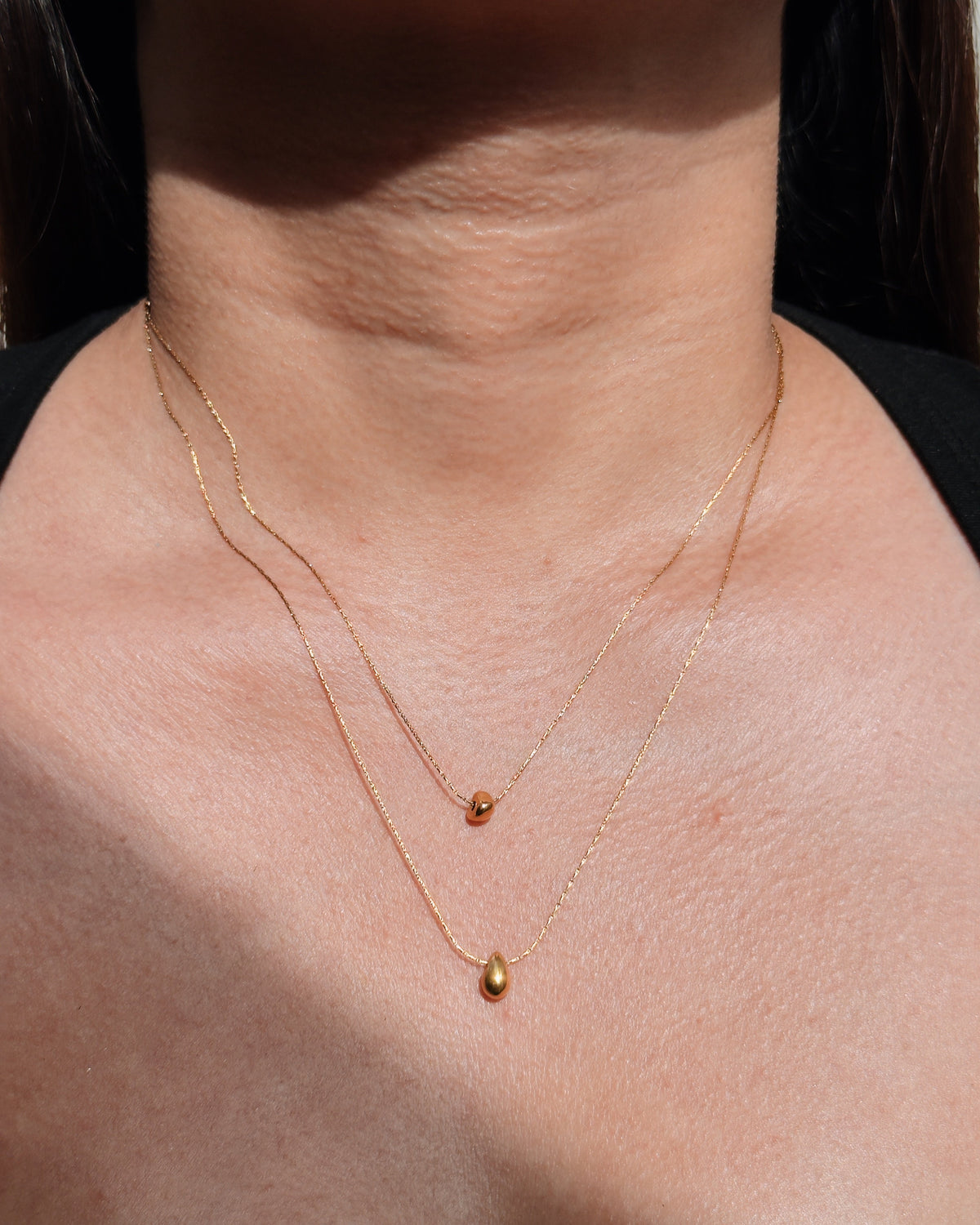 Zuleyka Double Layer Stone Design Pendant Waterdrop Teardrop Shaped Pendant Thin Anchor Chain Gold Necklace