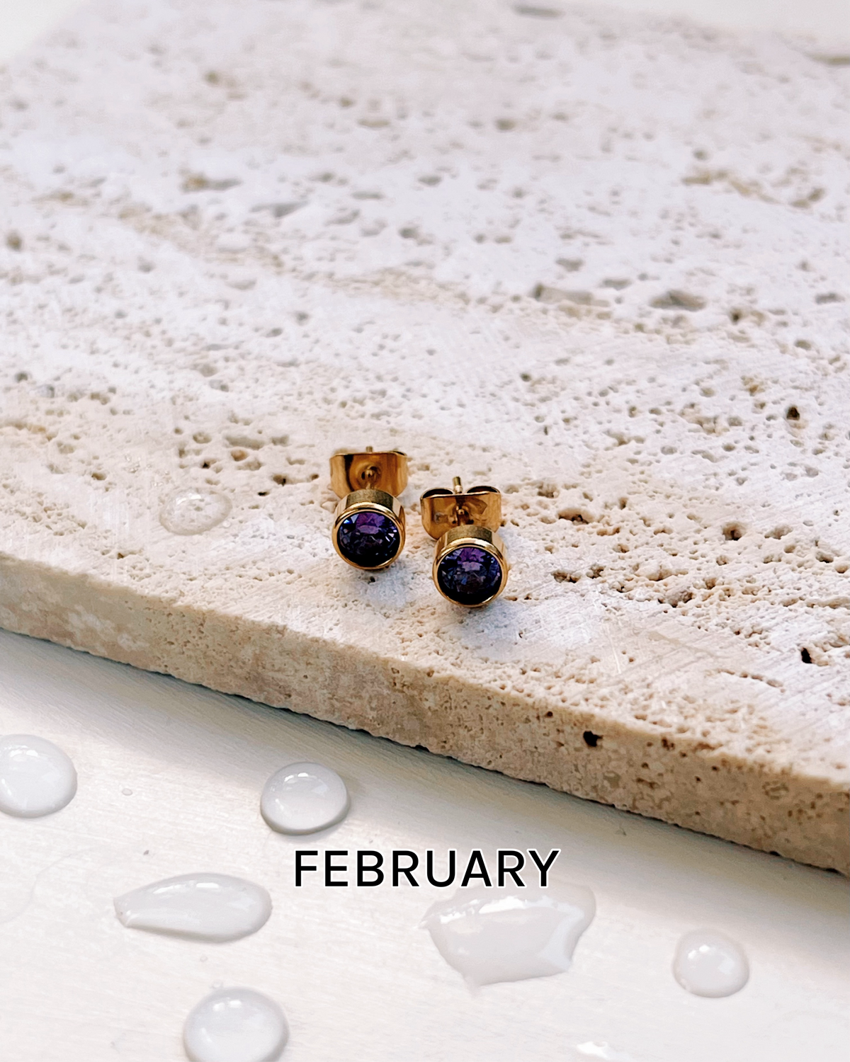 Irene Birthstone Birth Month Color Inlaid Round Zircon Gold Studs