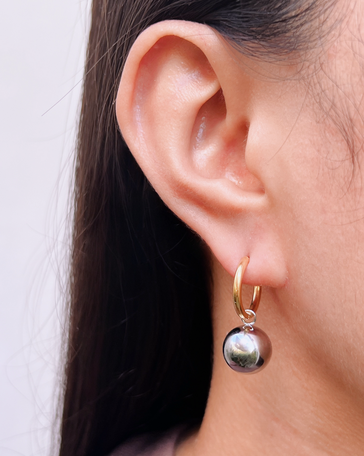 Juliana (Two Tone) Classic Gold Huggies Silver Ball Pendant Drop Earrings