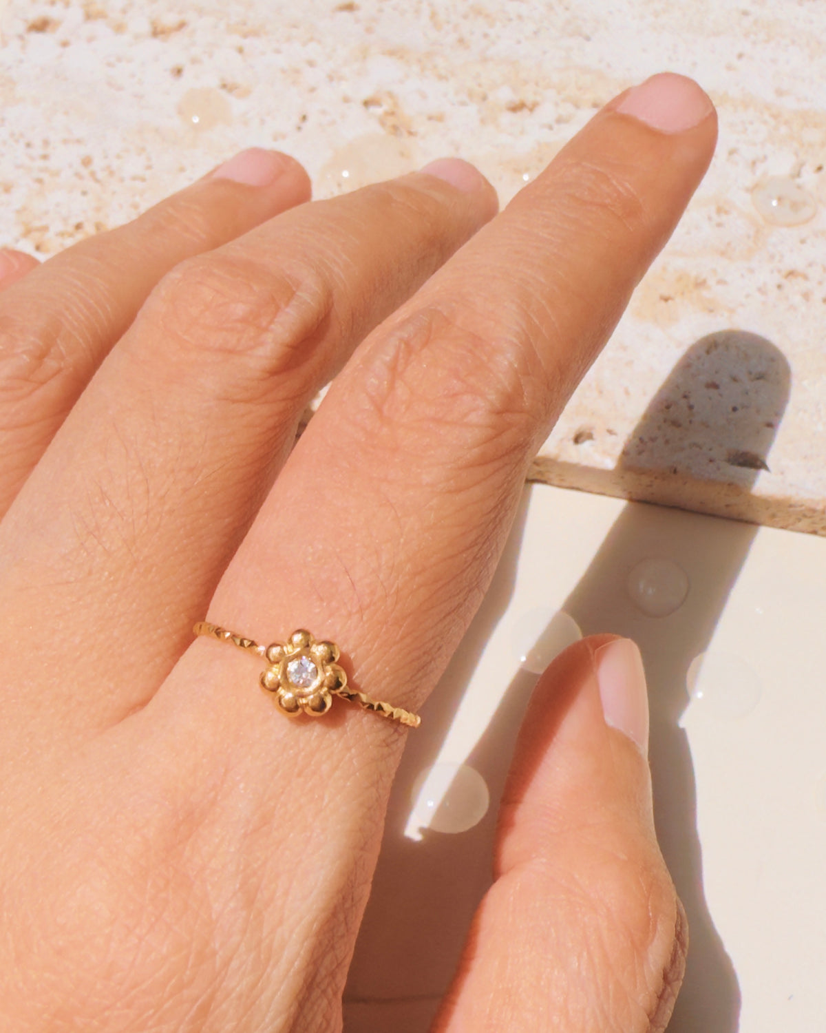 Maliyah (Bundle Set) 3 Rings Zircon Paved Heart Shaped Flower Dual Zircon Pearl Inlaid Set Top Head Dainty Minimalist Design Thin Open Gold Ring