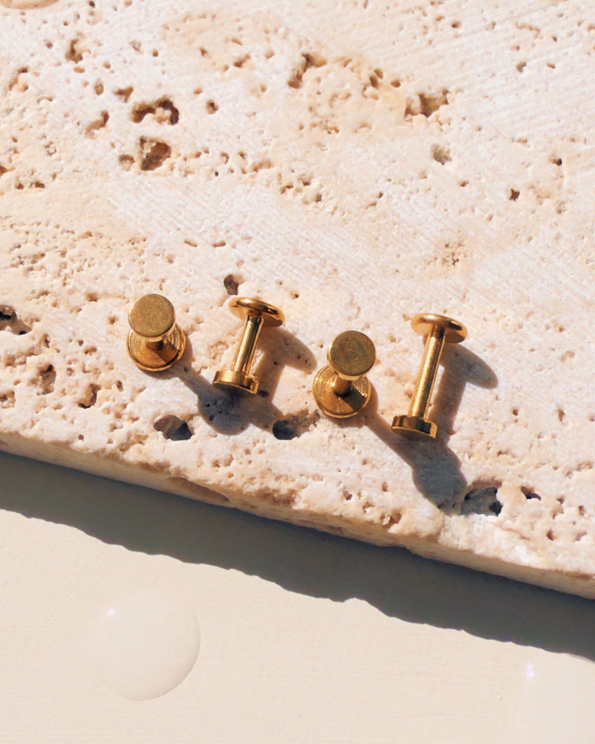 Marla (Gold) Dainty Circular Bar Flat Back Gold Stud Earrings