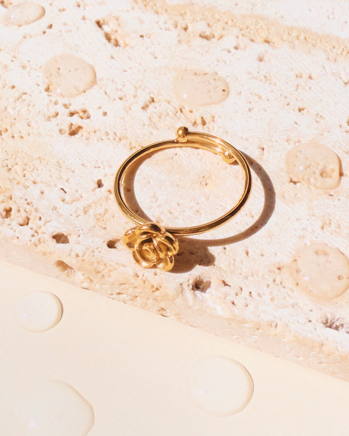 Pauleen Dainty Rose Flower Shaped Carved Top Head Design Thin Band Open Ring