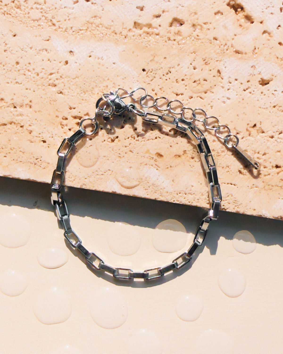 Mia (Silver) Flat Rectangular Box Link Chain Design Bracelet