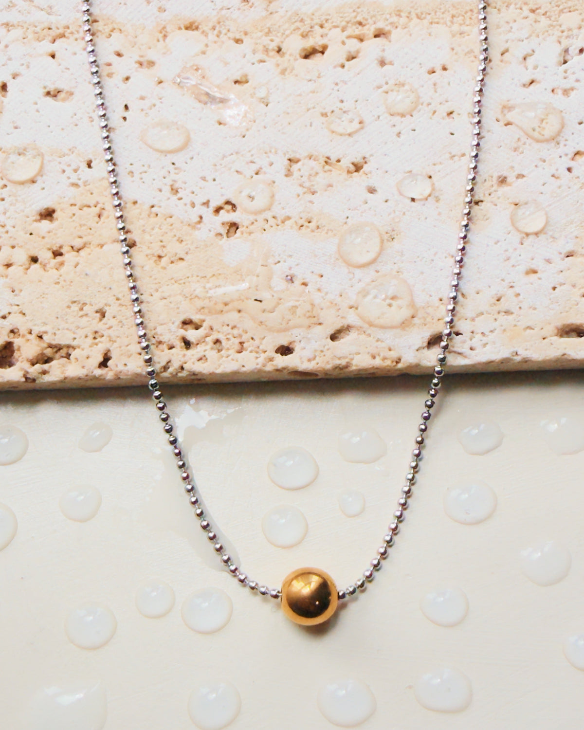 Qaela Two Tone Gold Ball Pendant Tiny Silver Ball Beads Chain Necklace