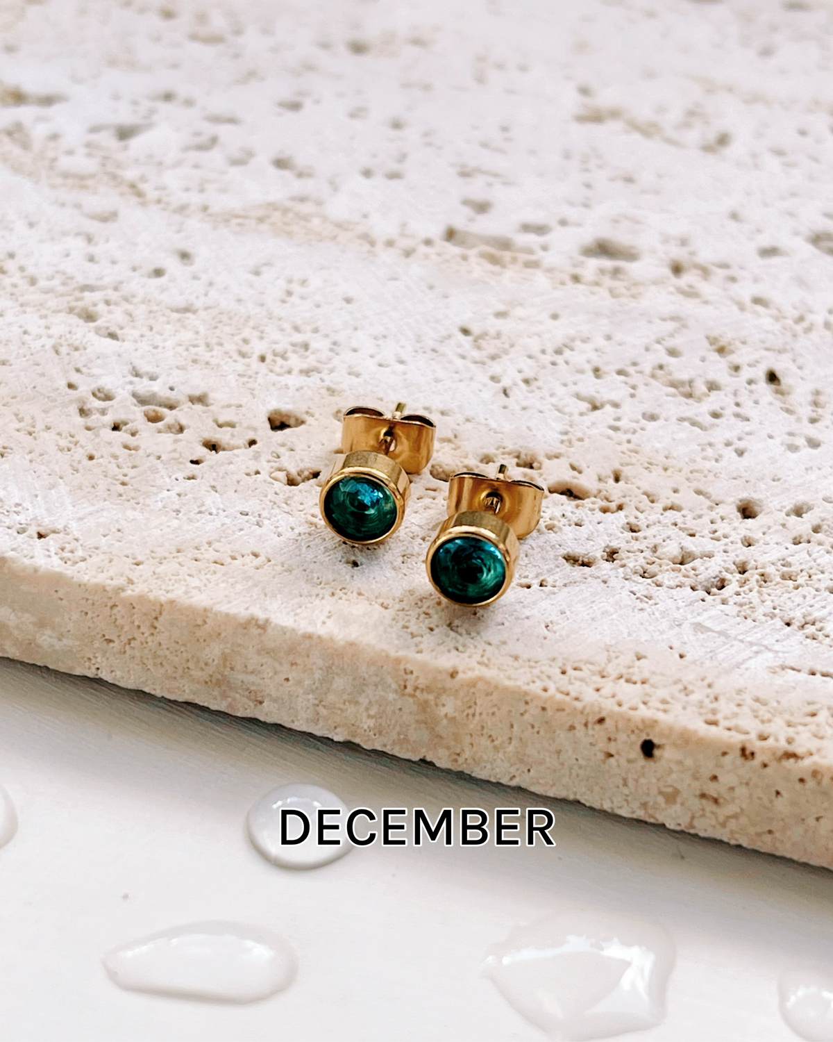 Irene Birthstone Birth Month Color Inlaid Round Zircon Gold Studs