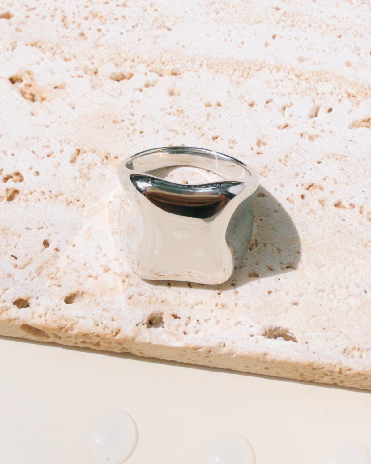 Theo (Silver) Chunky Smooth Melted Flat Wide Square Top Design Ring