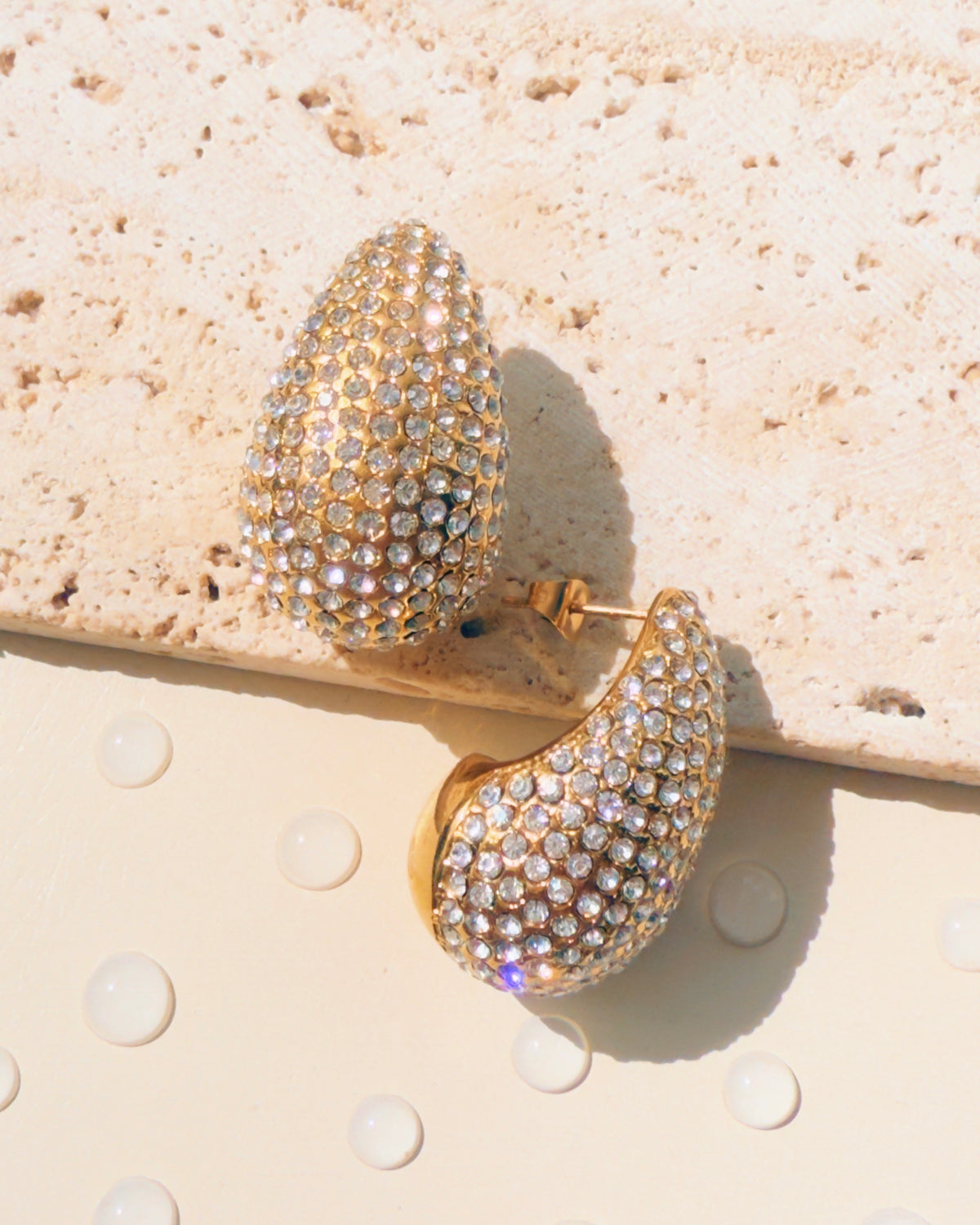 Delani Teardrop Waterdrop Design Zircon Paved Gold Stud Drop Earrings