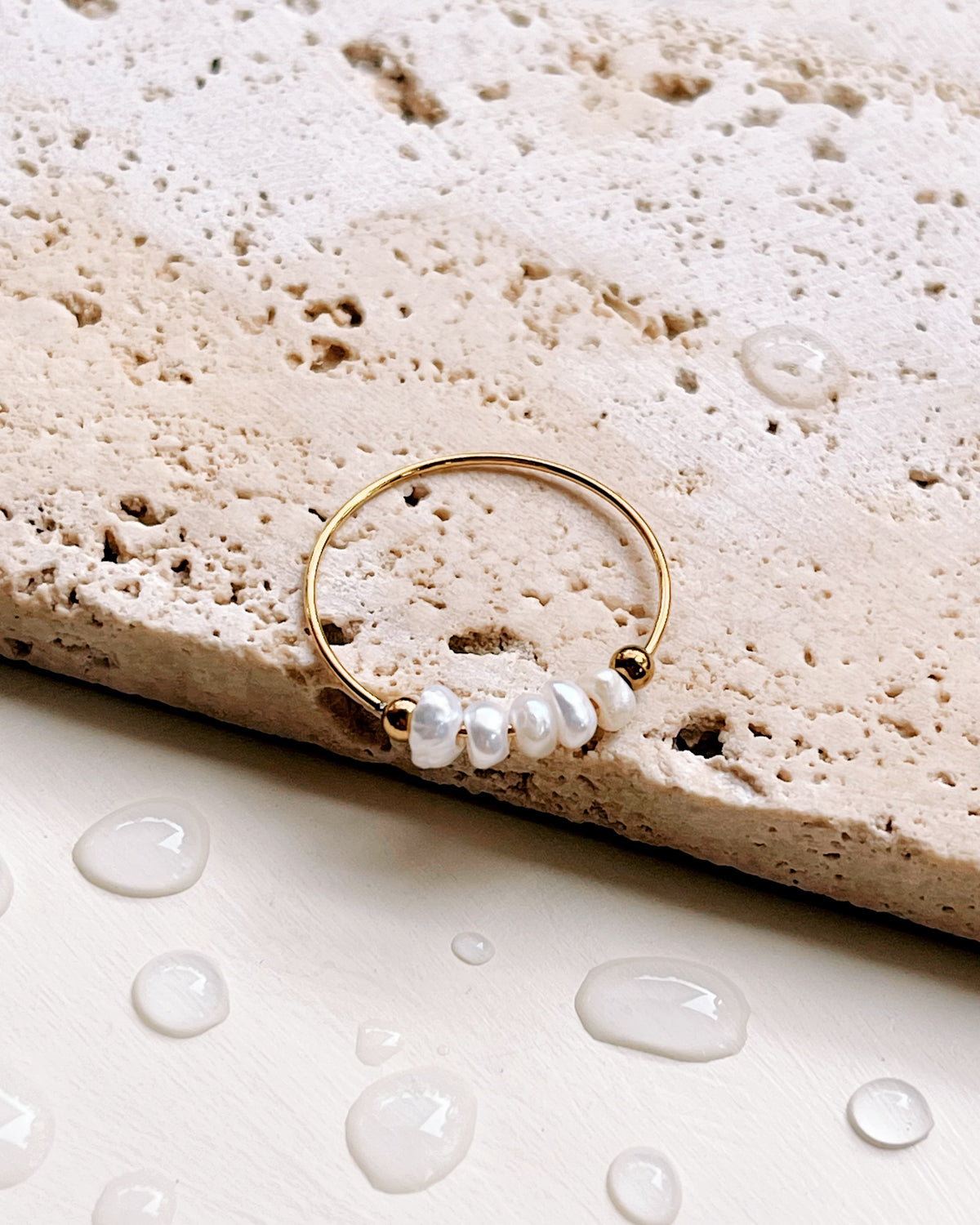 Hallie Tiny Baroque Freshwater Pearl Beads Centerpiece Thin Minimalist Ring