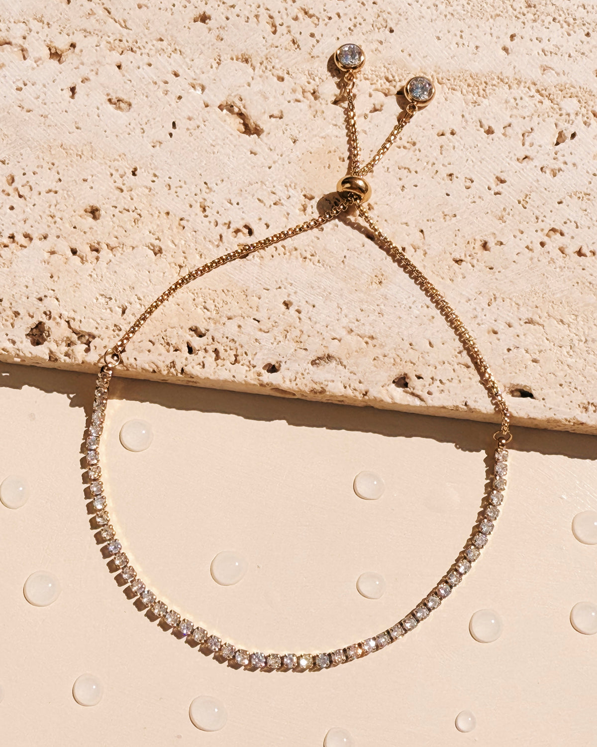 Gabbie Zircon Rectangular Tennis Chain Bezel Set Pull Adjustable Lock Design Gold Bracelet