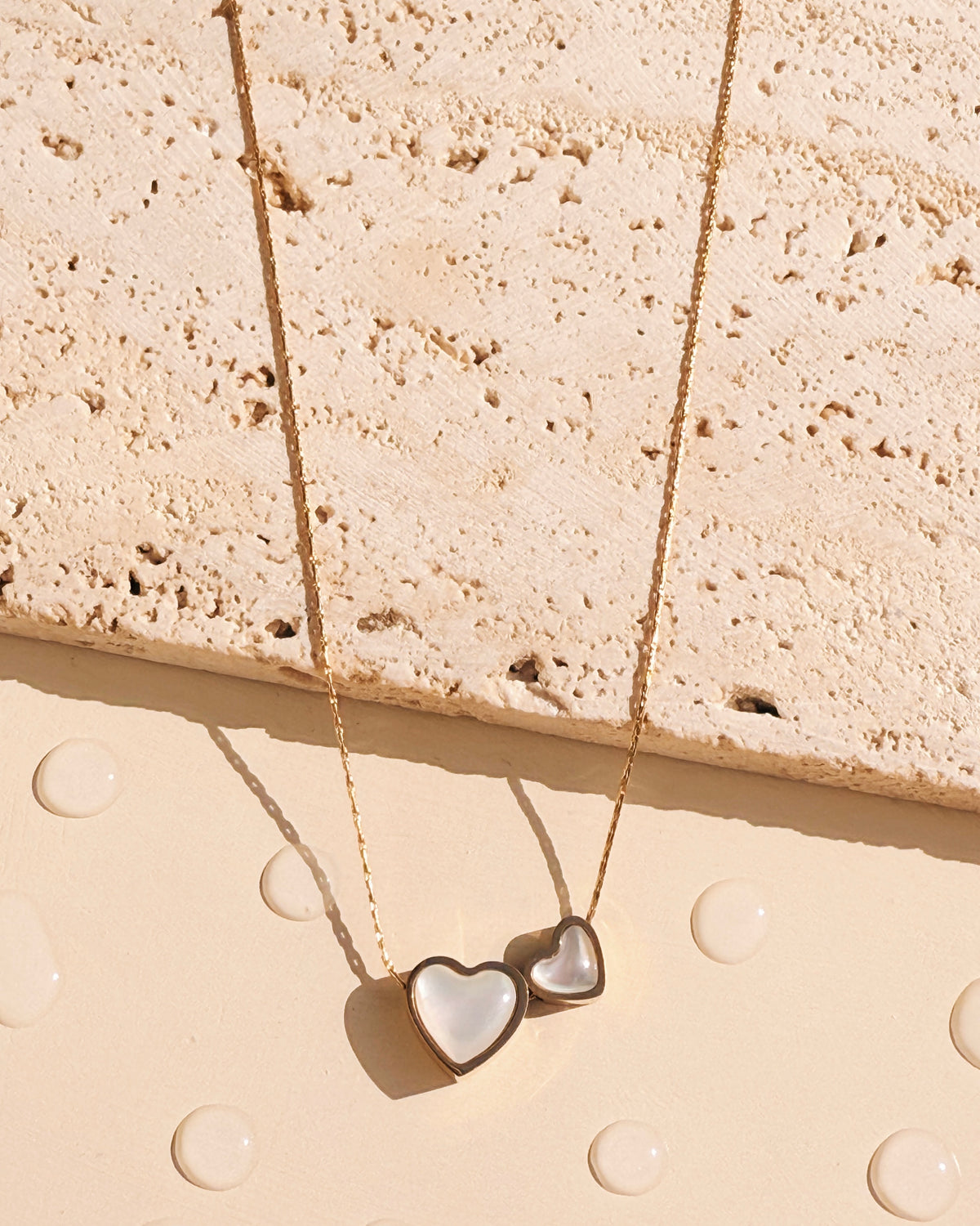 Filomena Shell Stone Inlaid Small Big Two Hearts Pendant Thin Anchor Chain Gold Necklace