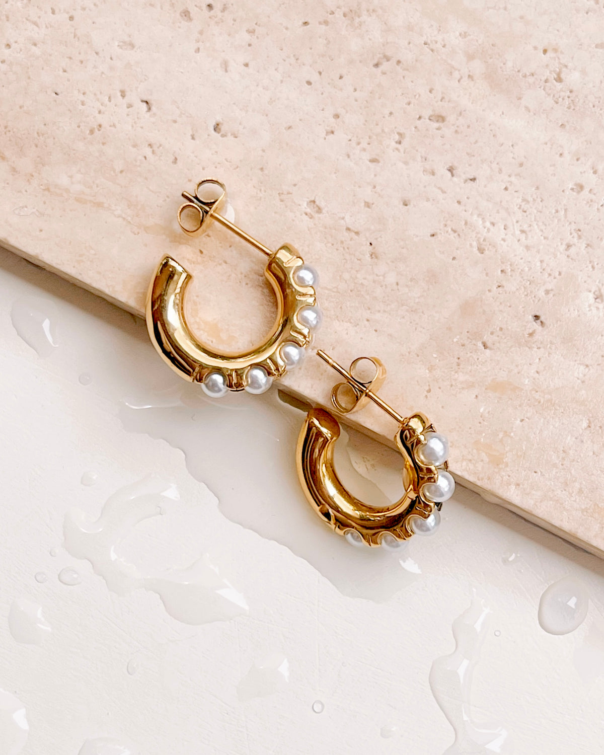 Viola Imitation Pearl Paved Hoop Stud Earrings