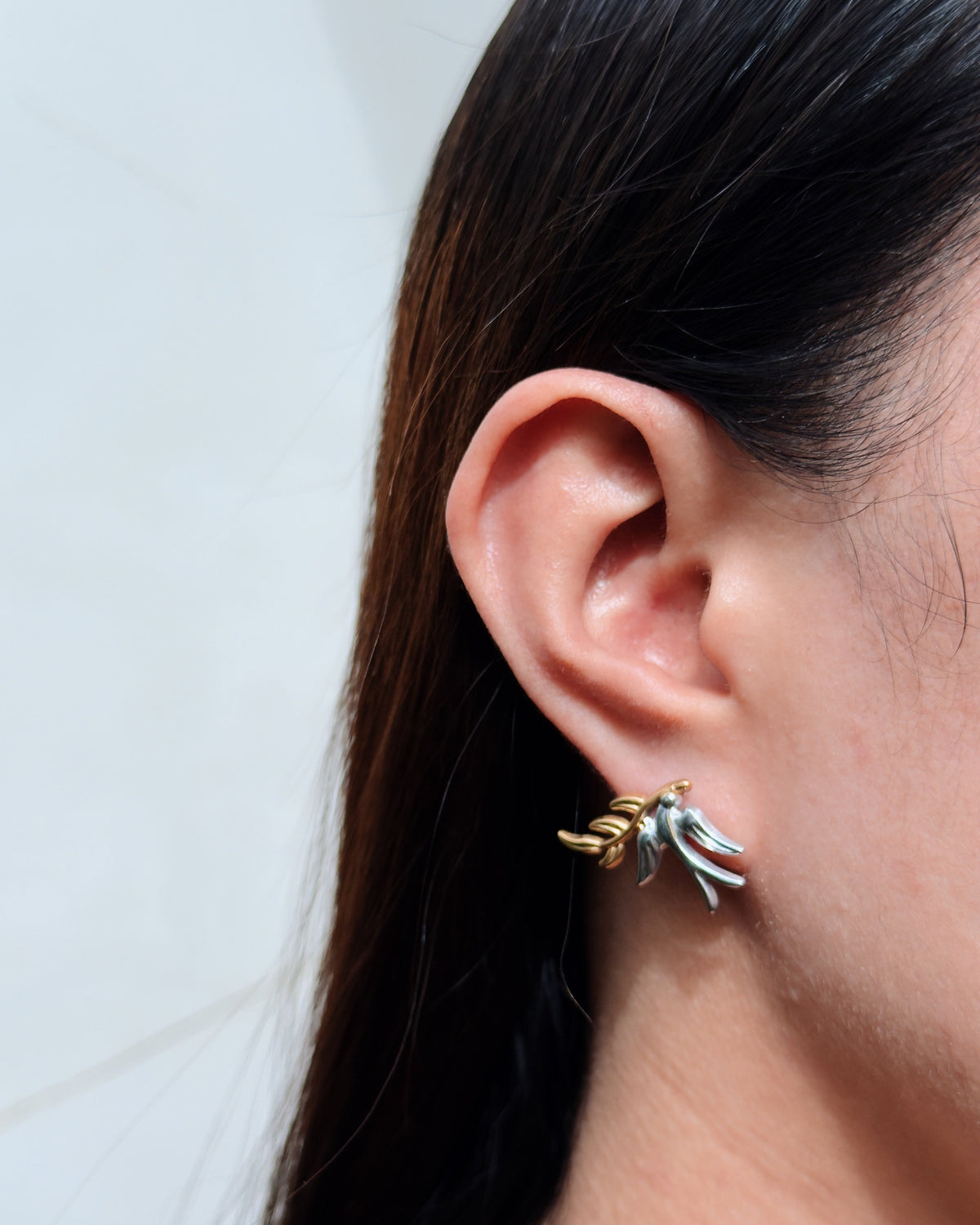 Priyanka Two Tone Silver Dove Gold Leaf Design Studs