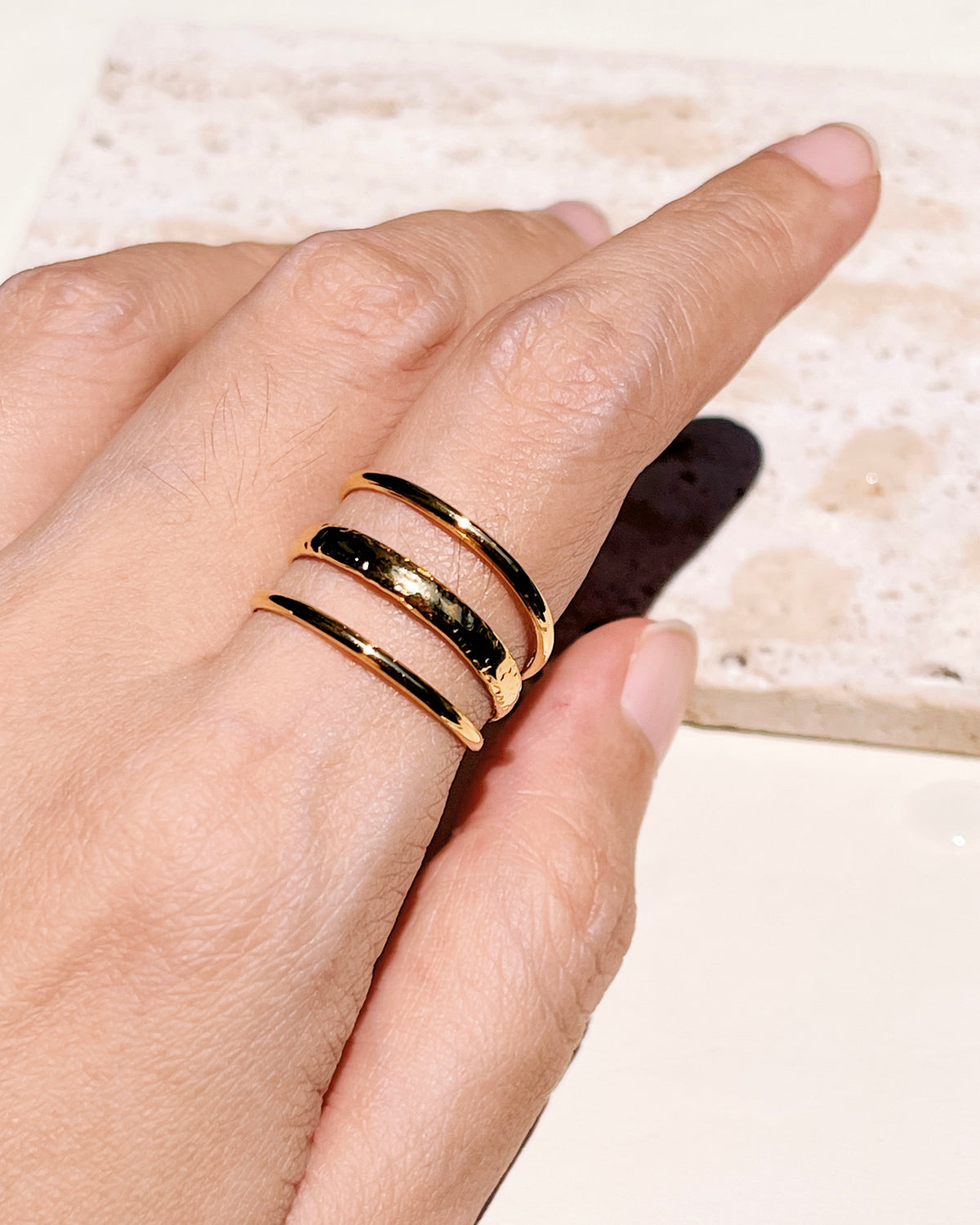 Ivanka (Gold) Three Layer Textured Design Open Gold Ring