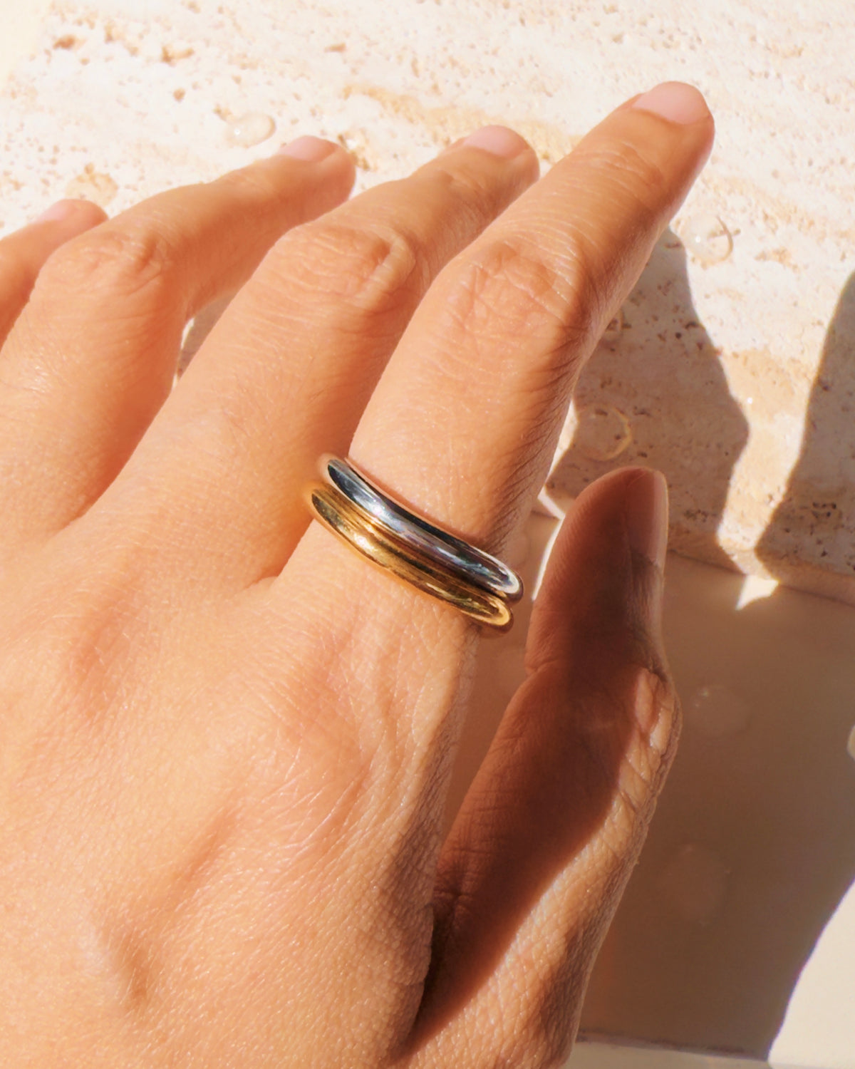 Perry (Bundle Set) Two Tone Silver Gold Smooth Wave Design Thin Band Stackable Ring