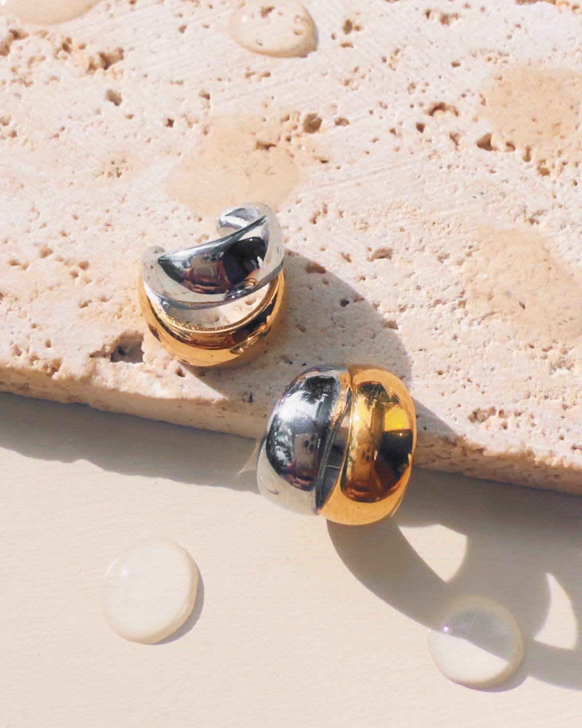 Marceline Two Tone Double Layer Silver Gold Chunky Wide Rounded C Shaped Cuff Earrings