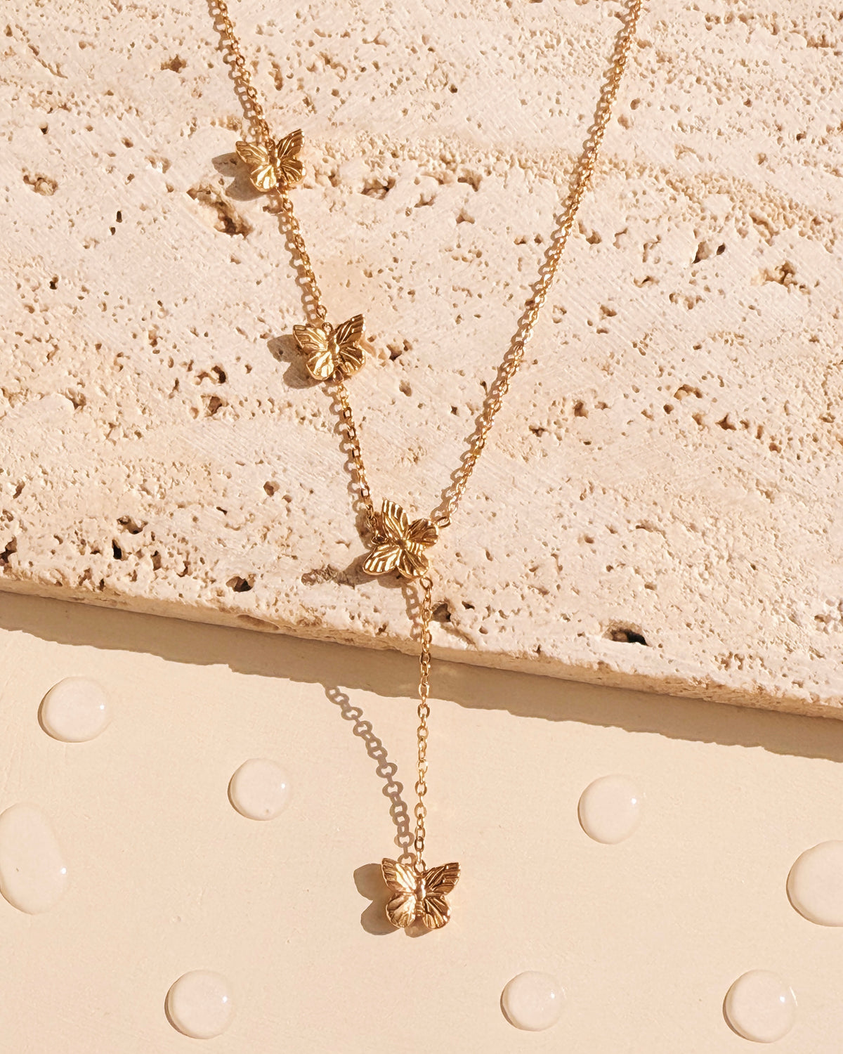 Glenda Triple Butterfly Carved Side Pendants Center Butterfly Drop Pendant Classic Link Chain Gold Necklace