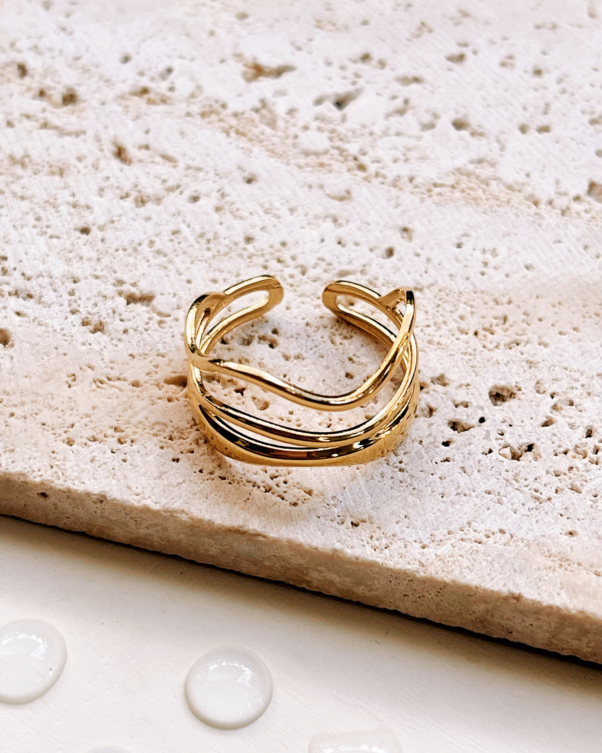 Gretchen (Gold) Triple Layer Water Ripple Design Wide Open Gold Ring