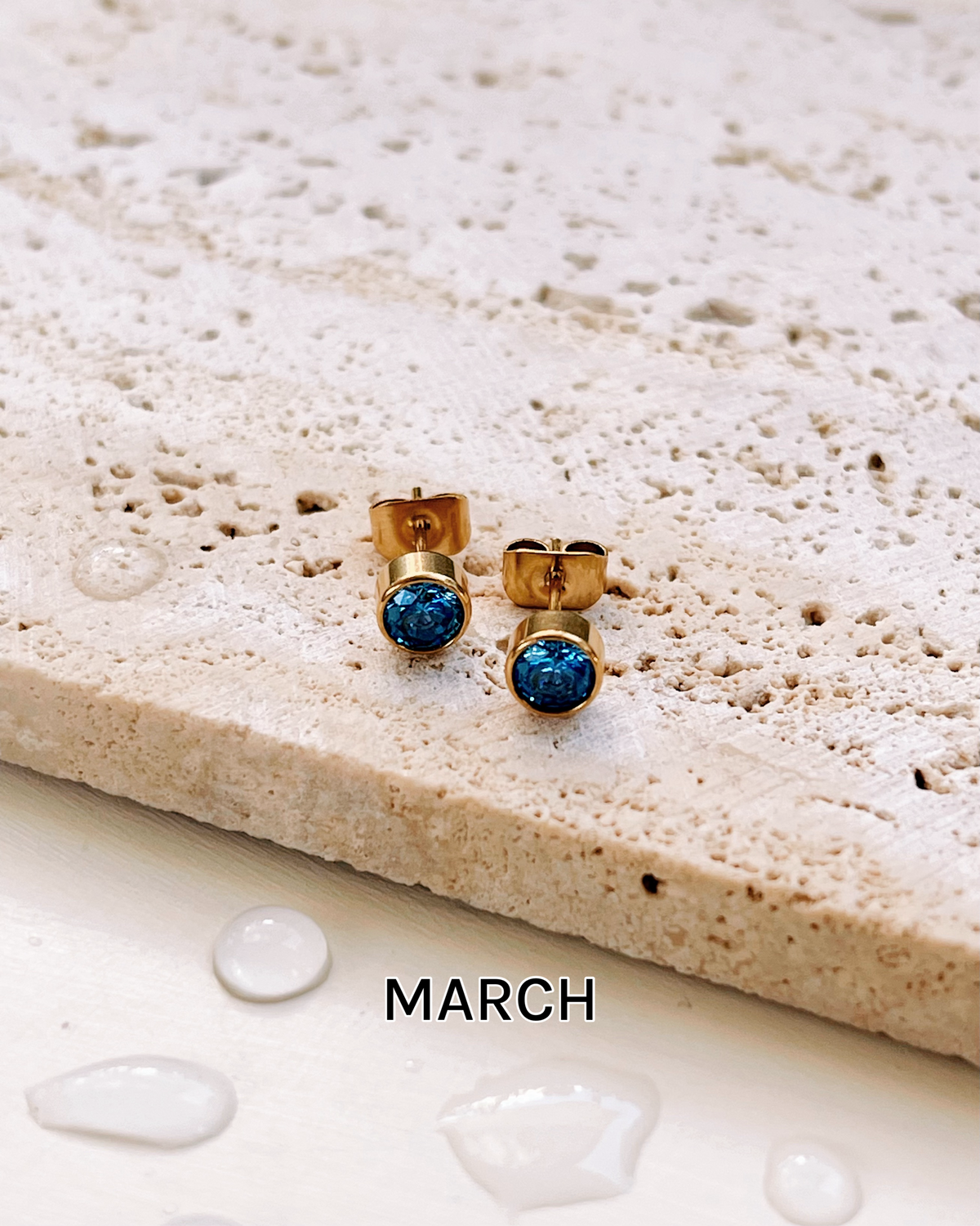 Irene Birthstone Birth Month Color Inlaid Round Zircon Gold Studs