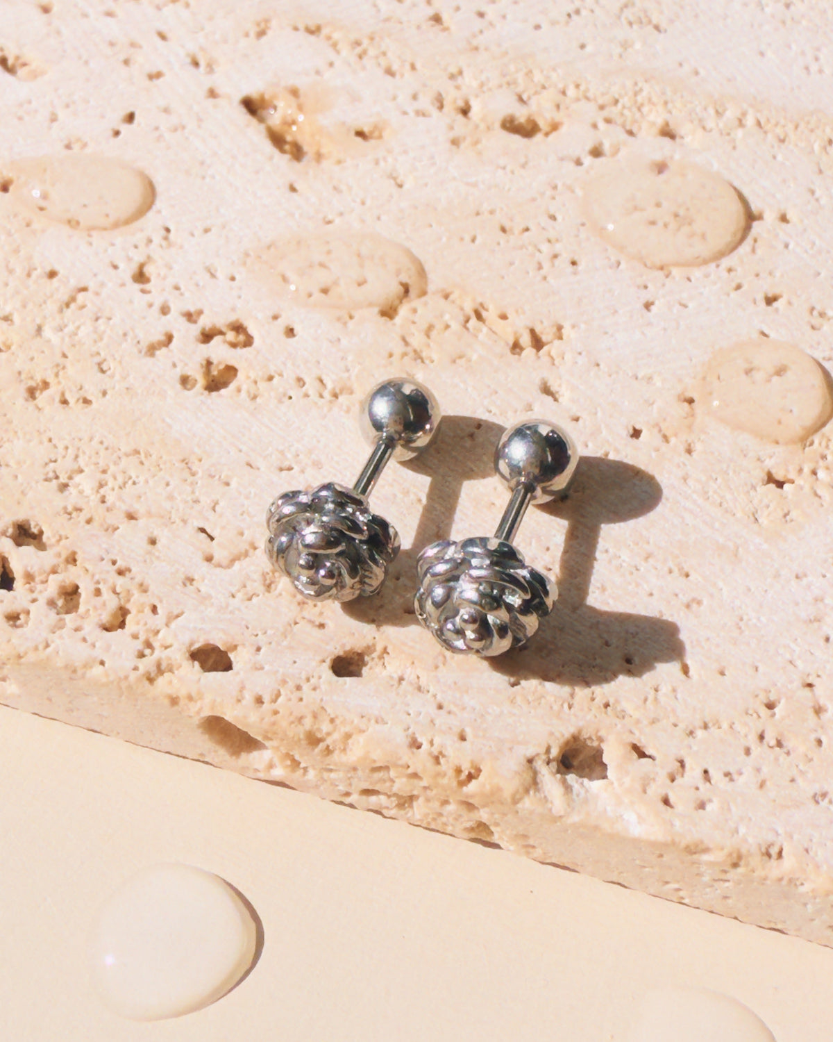 Mandy (Silver) Dainty Carved Flower Shaped Ball Screw Lock Stud Earrings