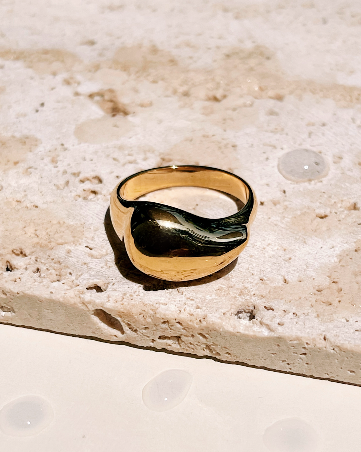 Daphne Waterdrop Shaped Top Smooth Chunky Gold Ring