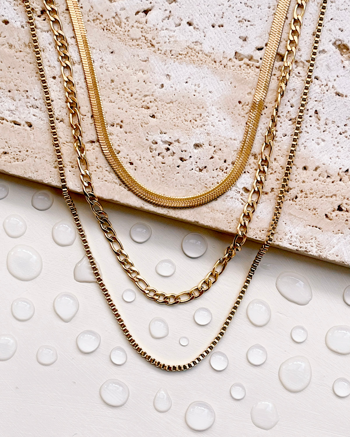 Madeline Triple Layer Snake Figaro Box Chain Gold (Chain Only) Necklace