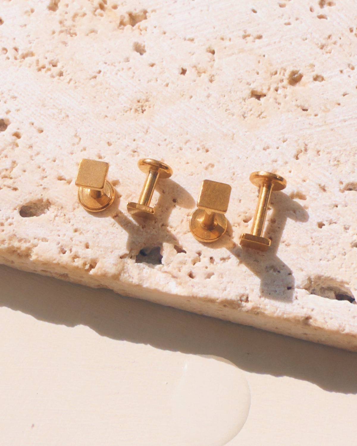 Misha (Gold) Dainty Square Bar Flat Back Gold Stud Earrings