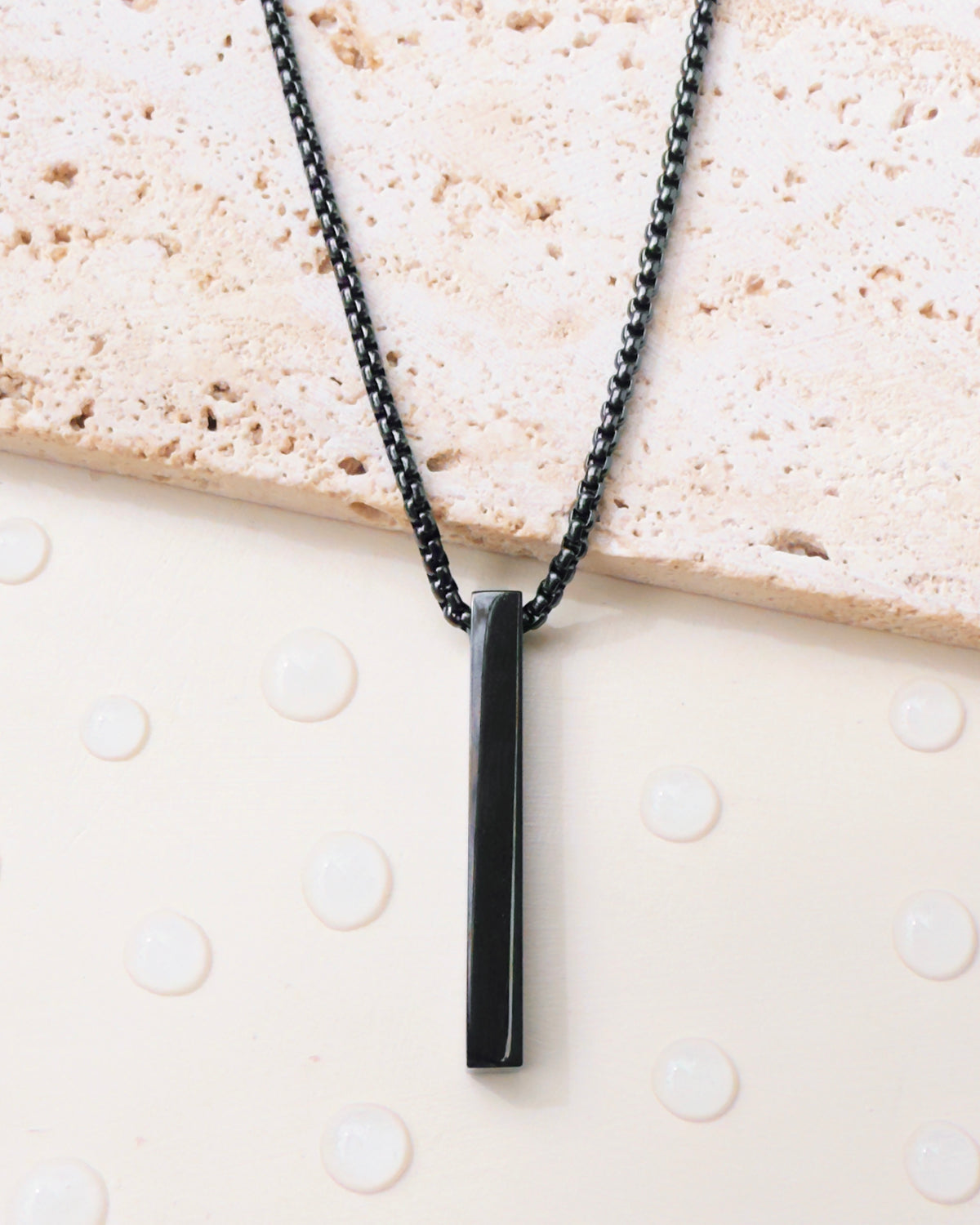 Dylan (Black) Small Box Chain Design Solid Vertical Bar Pendant Necklace