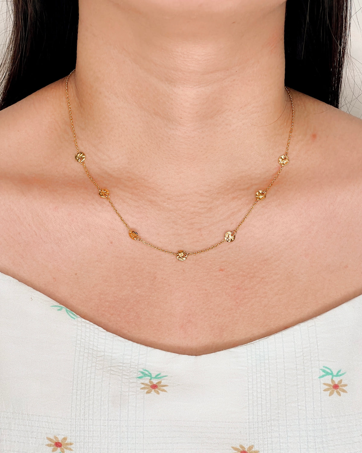 Bailey Hammered Flat Beads Design Pendant Link Chain Gold (Chain Only) Necklace