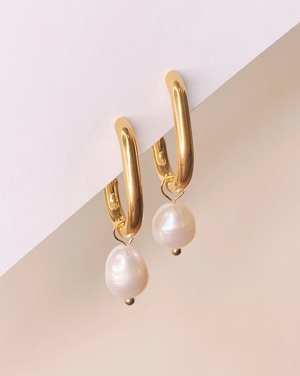 Miranda Baroque Freshwater Pearl Dangle U-Shaped Gold Hoops
