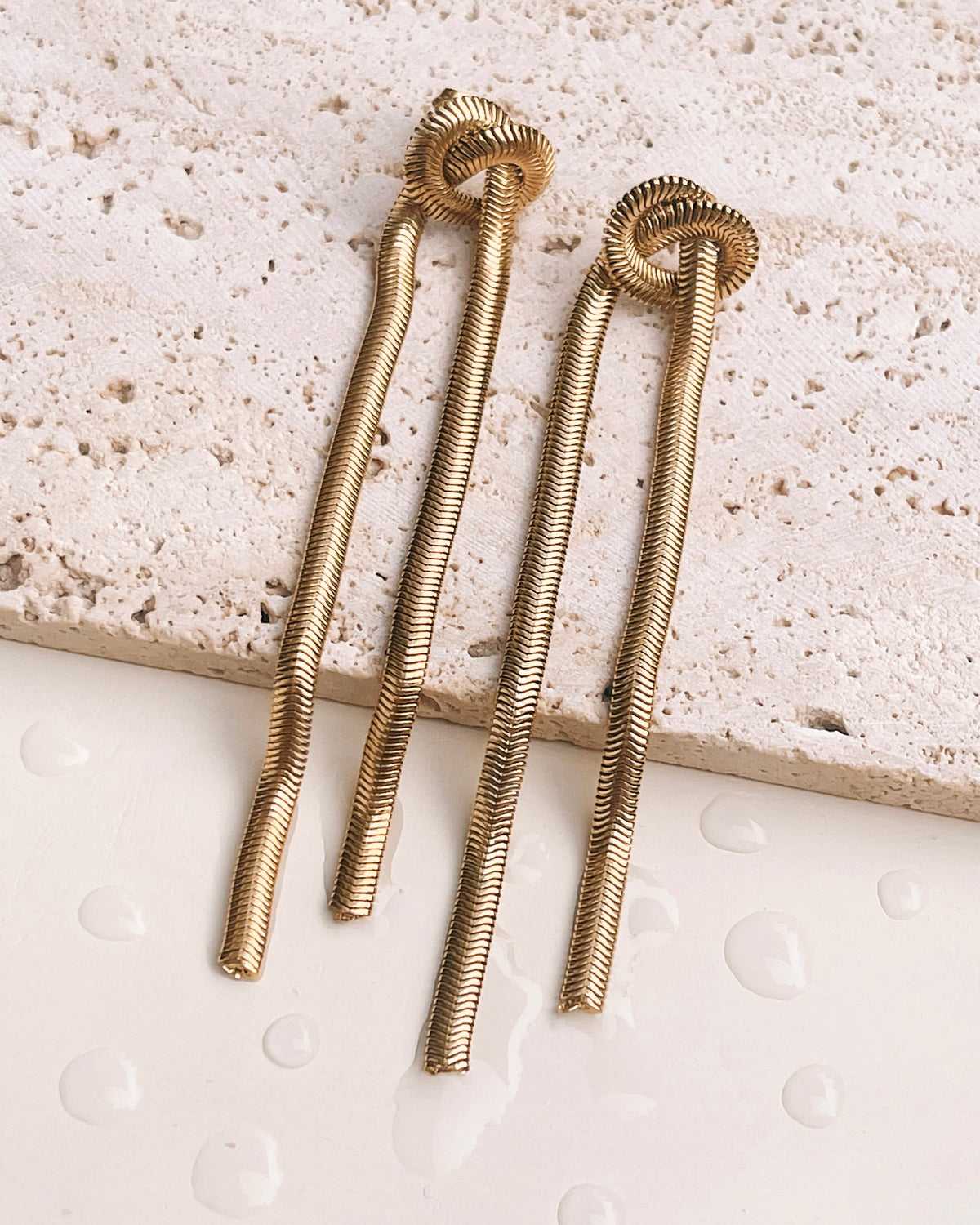 Ayra Knotted Flat Snake Chain Tassel Design Drop Earrings