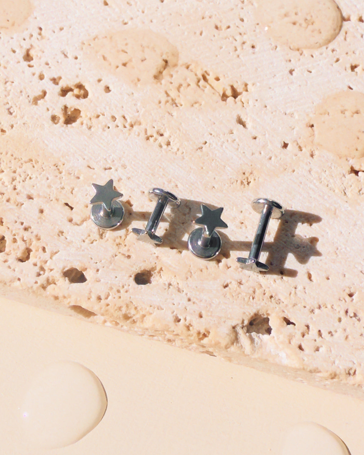 Mona (Silver) Dainty Star Shaped Bar Flat Back Stud Earrings