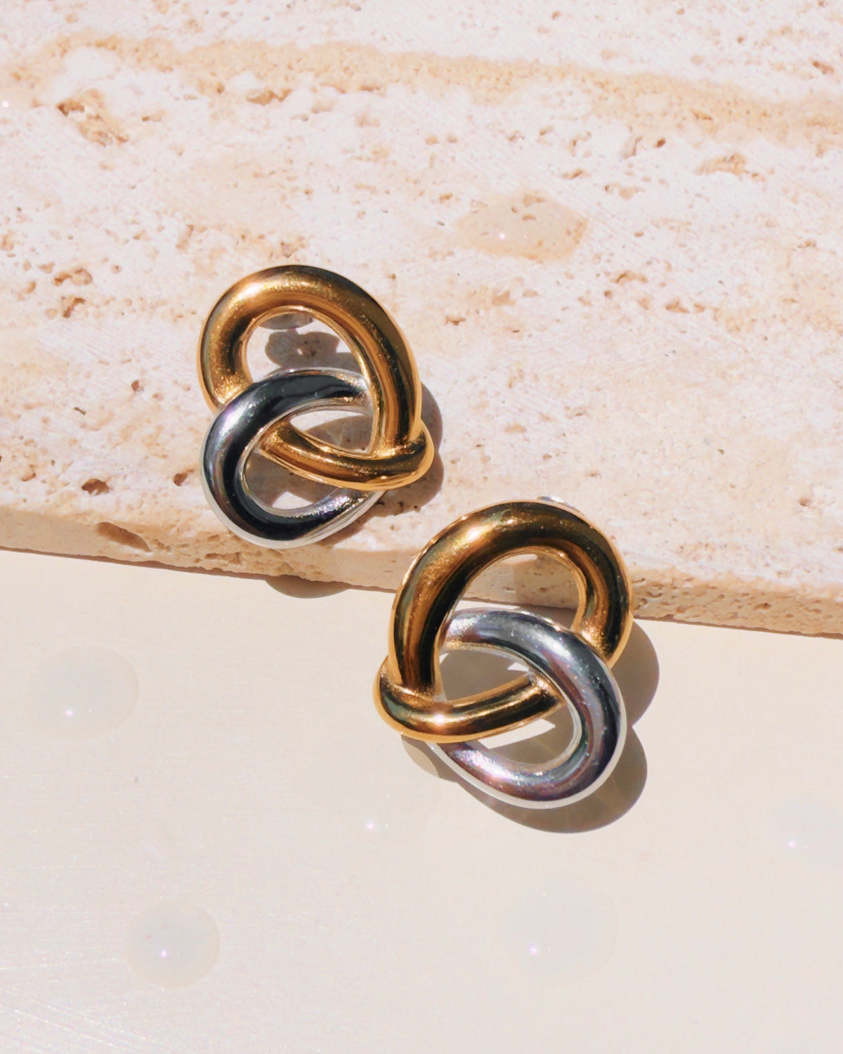 Maricel (Two Tone) Silver Gold Chunky Pretzel Shaped Stud Earrings