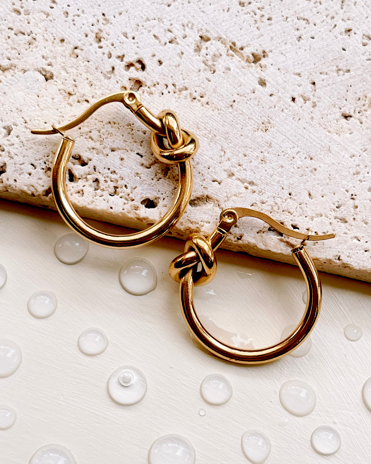 Michaela Knot Design Round Gold Hoops