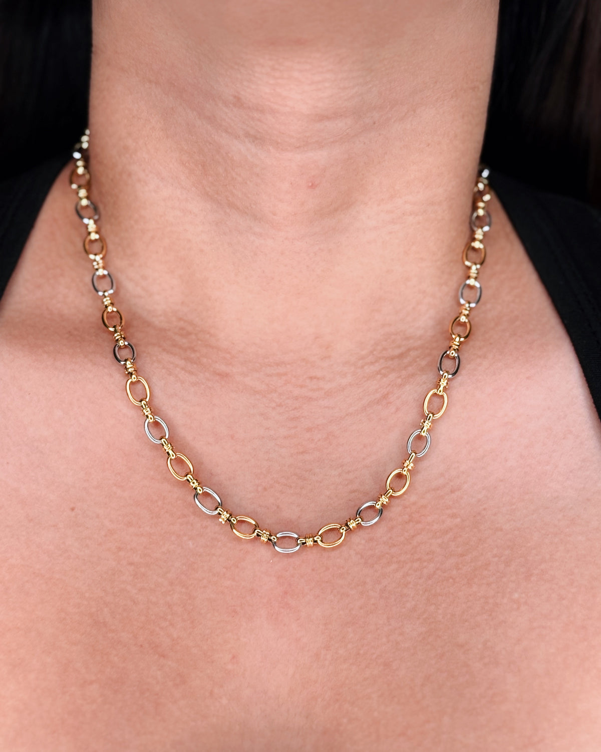 Pepper Two Tone Silver Gold Alternate Oval Shaped Chain Link Design (Chain Only) Necklace