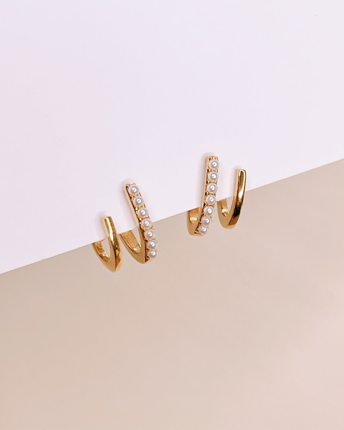 Audrey (Gold) Double Layer Imitation Pearl Paved Layered Look Huggies