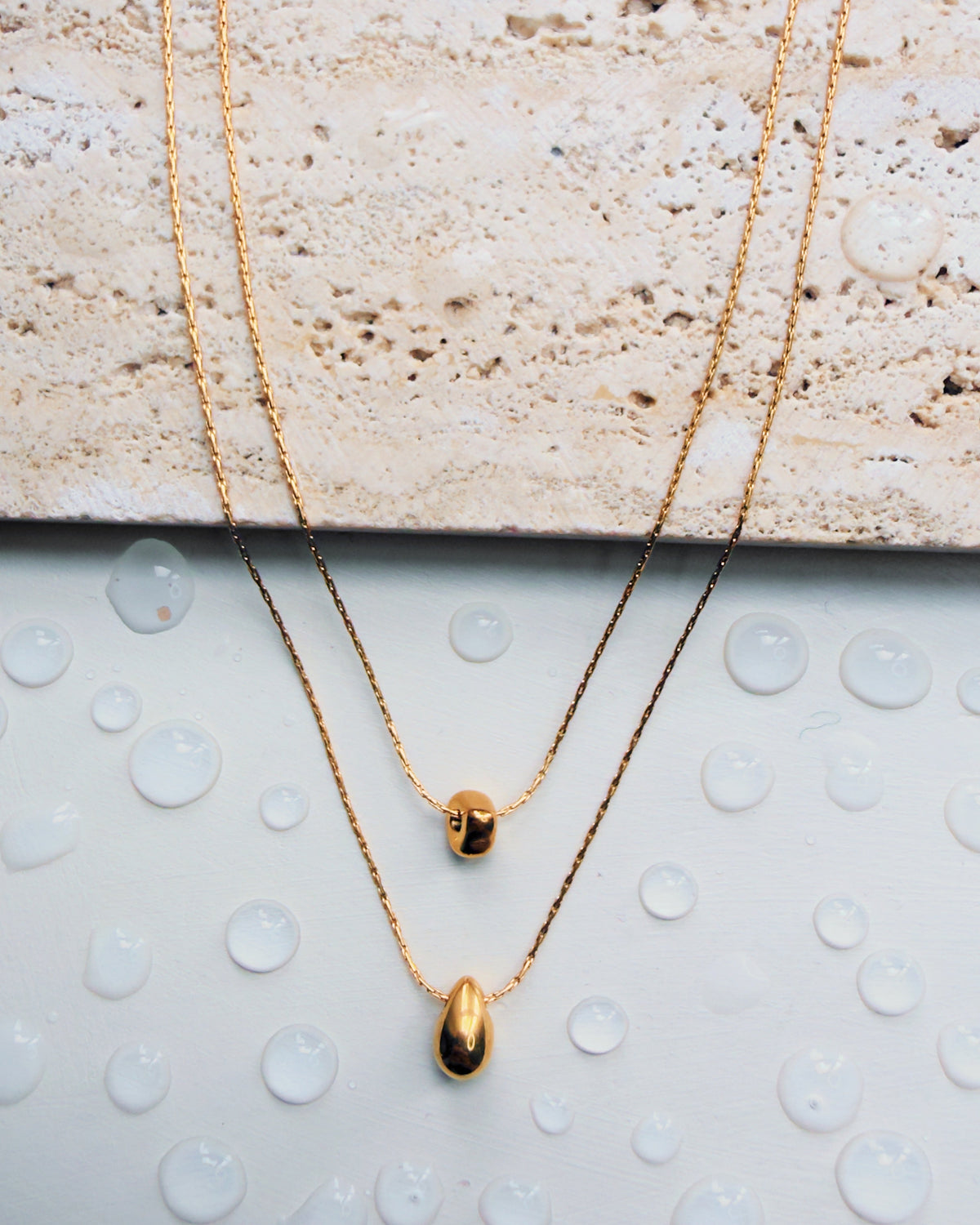 Zuleyka Double Layer Stone Design Pendant Waterdrop Teardrop Shaped Pendant Thin Anchor Chain Gold Necklace