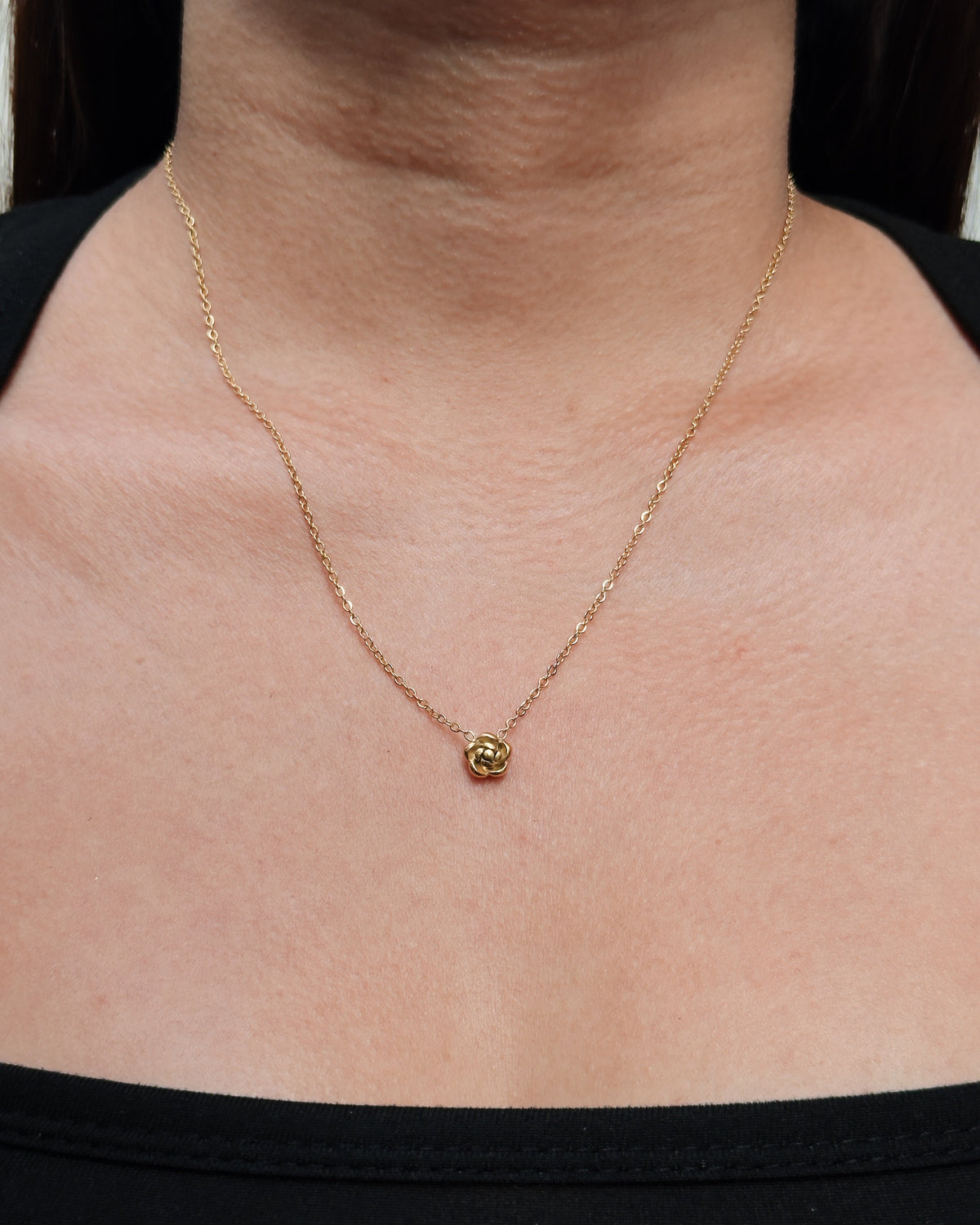 Rowena Carved Rose Flower Pendant Thin Link Chain Gold Necklace