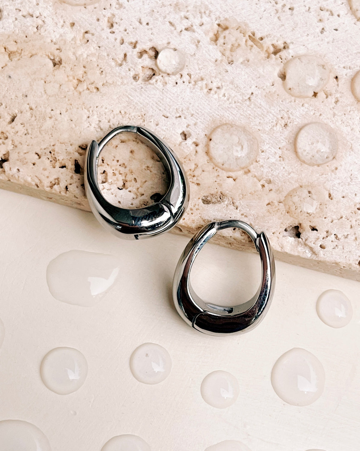 Davina (Silver) Teardrop Waterdrop Shaped Thick Hoops