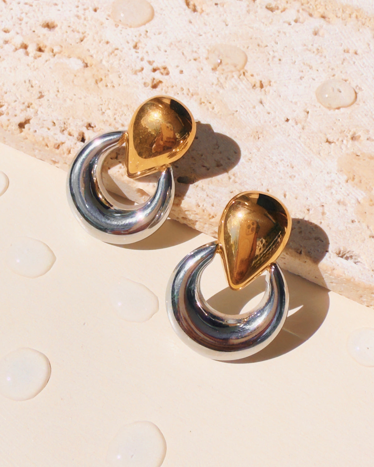 Peggy Two Tone Silver Gold Smooth Door Handle Design Drop Earrings