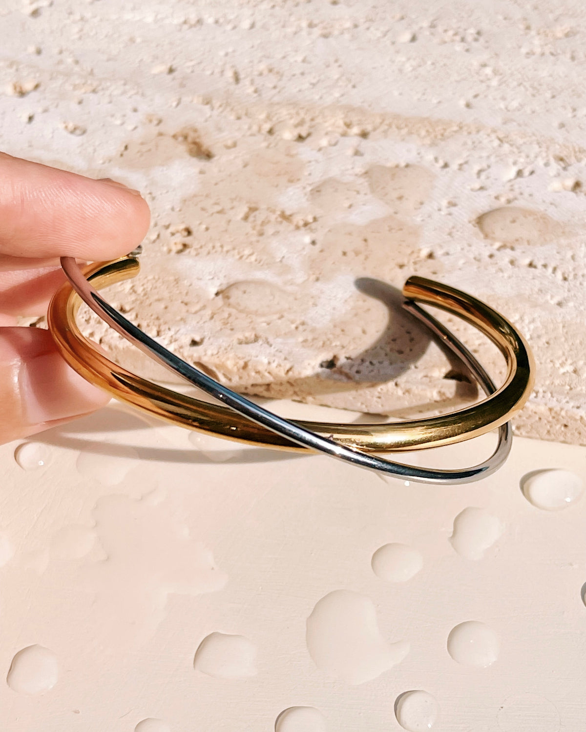Nellie (Two Tone) Intertwined Silver Gold Design Bangle