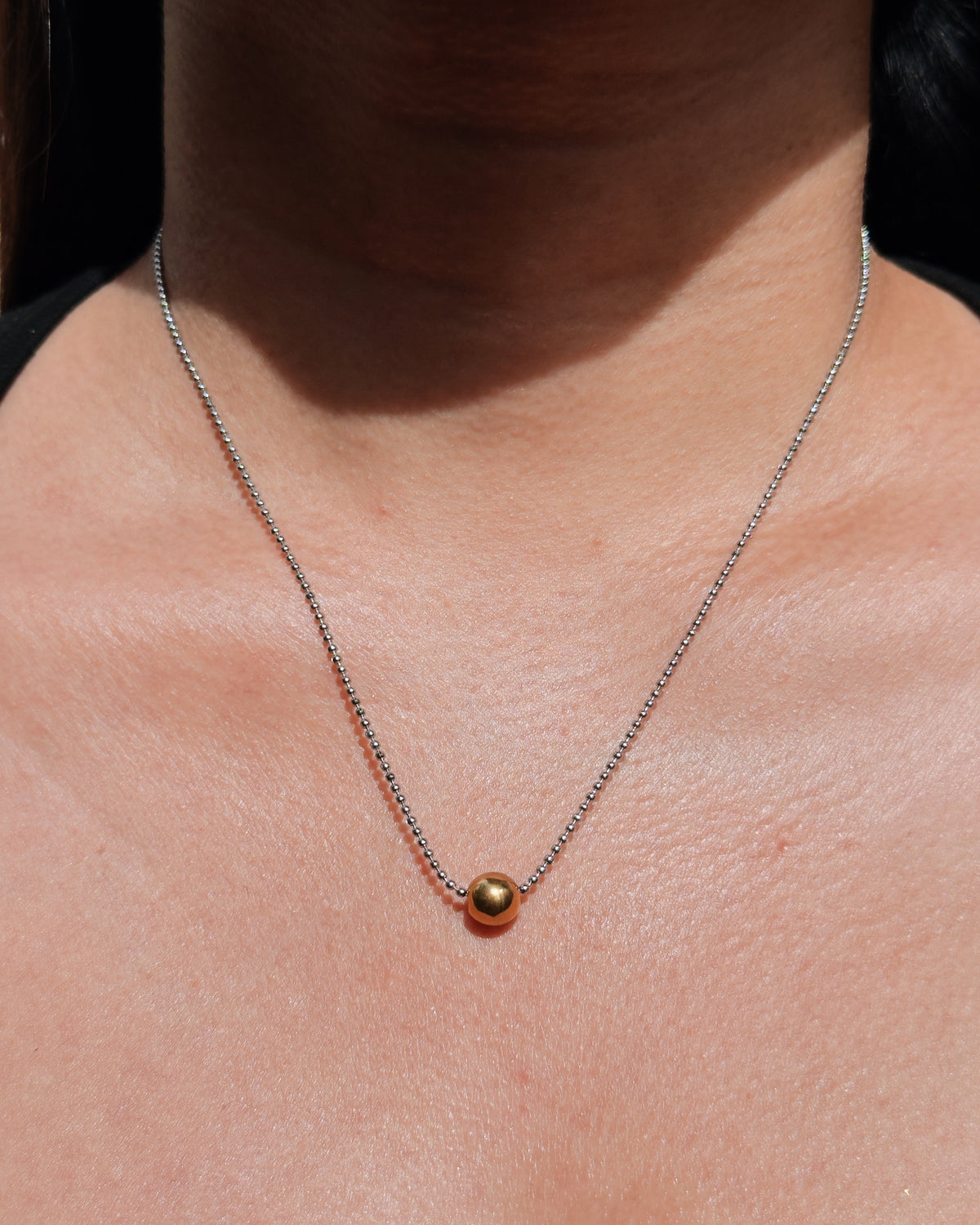 Qaela Two Tone Gold Ball Pendant Tiny Silver Ball Beads Chain Necklace