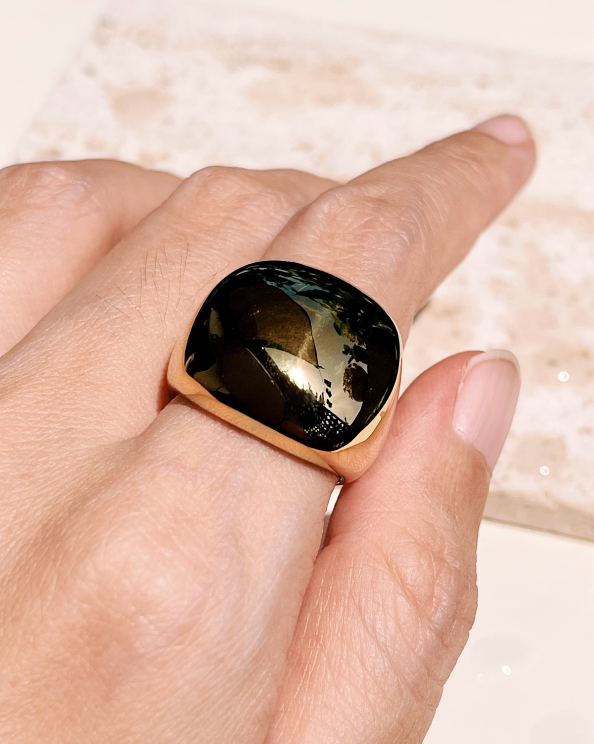 Elodie Chunky Smooth Square Dome Top Design Gold Ring