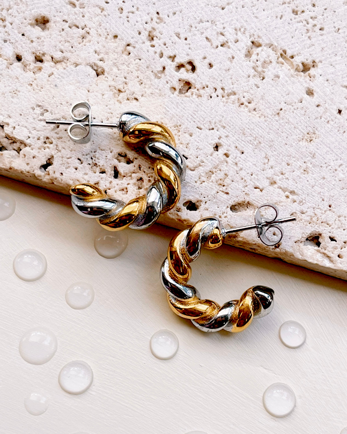 Maya (Two Tone) Silver Gold Chunky Twisted Hoops