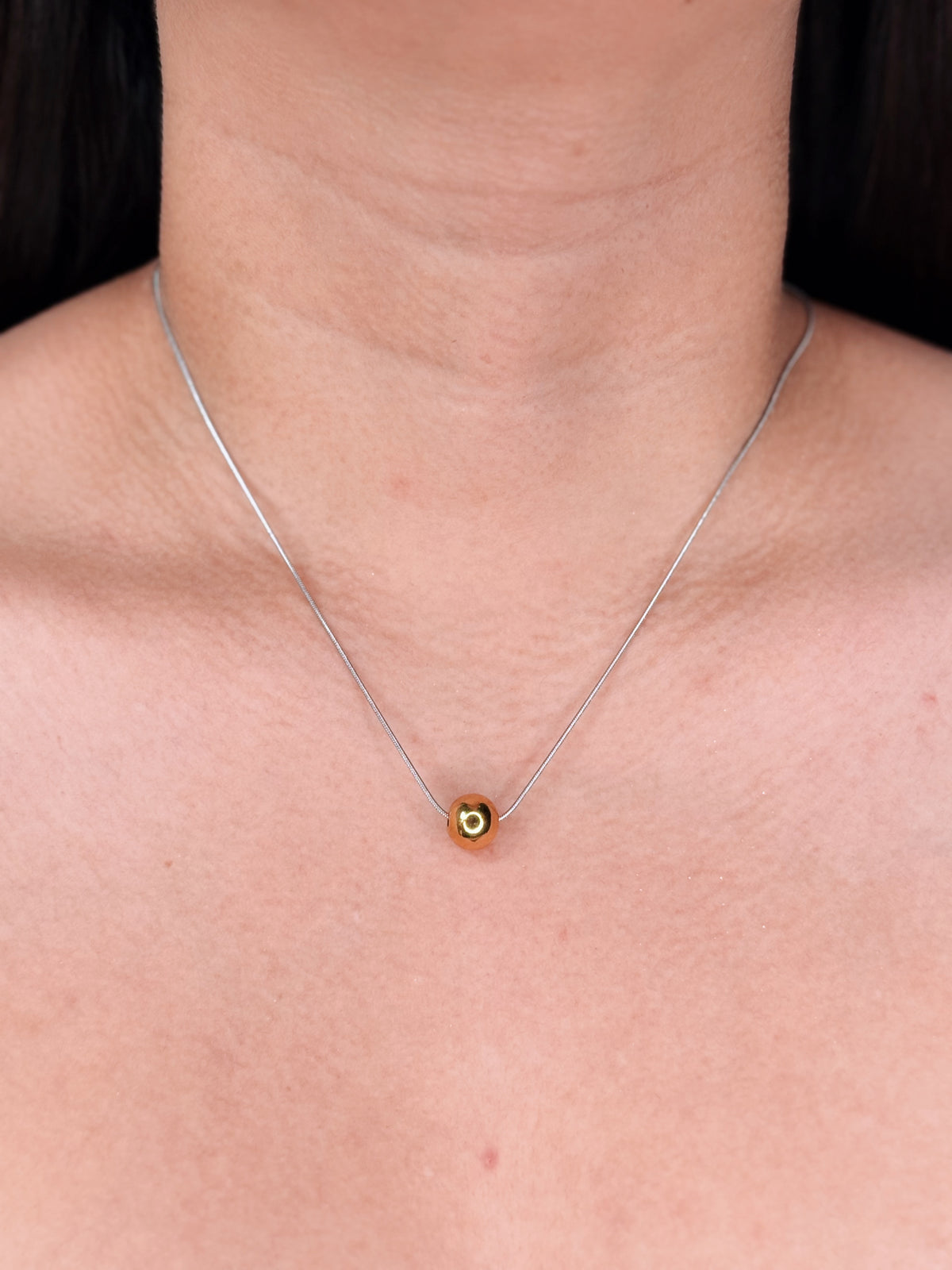 Kendall (Bundle Set) 2 Necklaces Double Layer Two Tone Short Thin Silver Snake Chain Small Gold Pendant Long Thin Silver Snake Chain Big Gold Pendant Silver Necklace